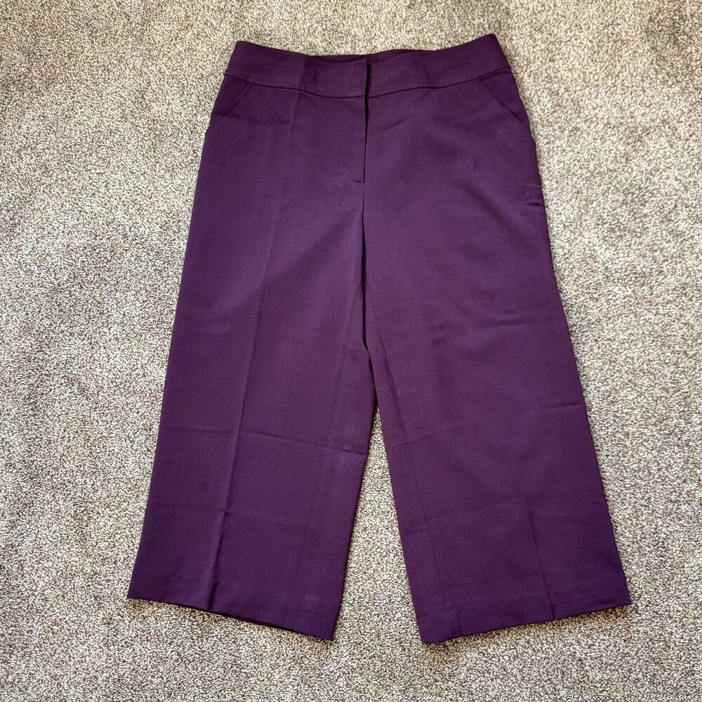 St. John Sport Cropped Trouser Pants Size 6 Eggplant Purple Summer Wide Leg